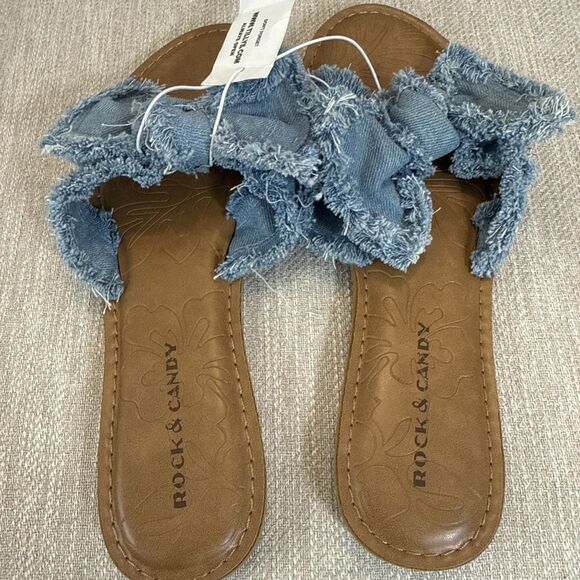 Rock & Candy Frayed Denim Bow Cute Chic Stylish Summer Casual Sandals - Picture 12 of 12